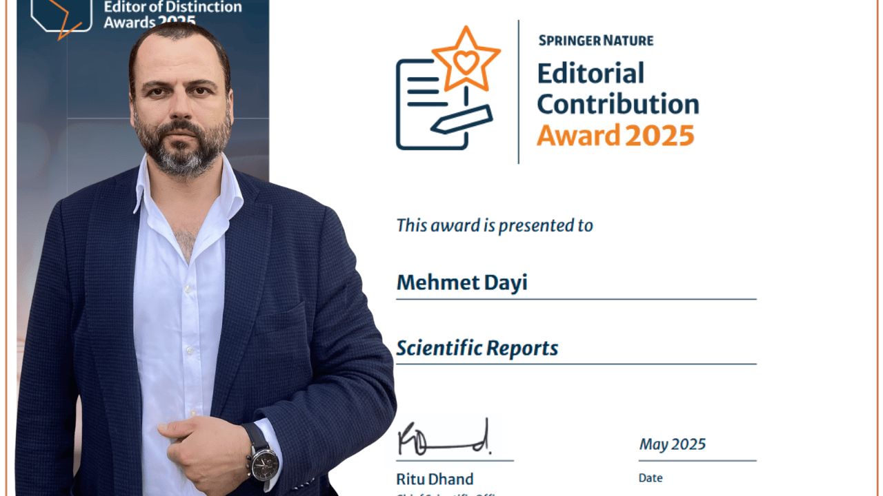 DÜZCE ÜNİVERSİTESİ’NDEN DR. MEHMET DAYI’YA SCIENTIFIC REPORTS DERGİSİNDEN ULUSLARARASI ÖDÜL