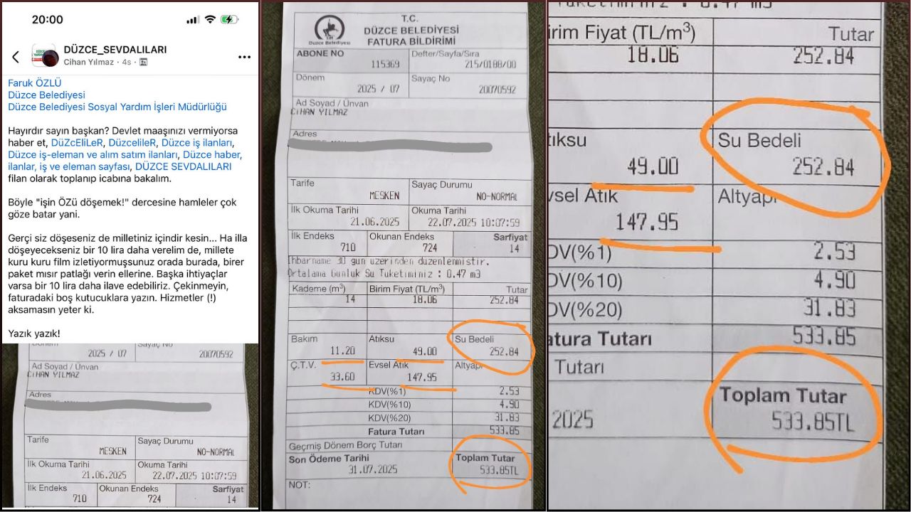 Düzce’de Vatandaşın Su Faturası İsyanı! Sosyal Medyada Gündem Oldu